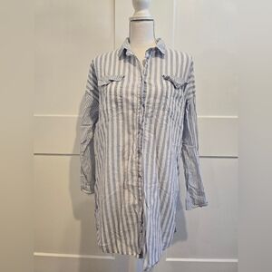 Blue and White Striped Button-Up Shirt